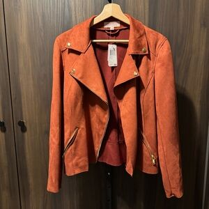 NWT Philosophy Republic Faux Suede Leather Moto Jacket Size Large Paprika Rust